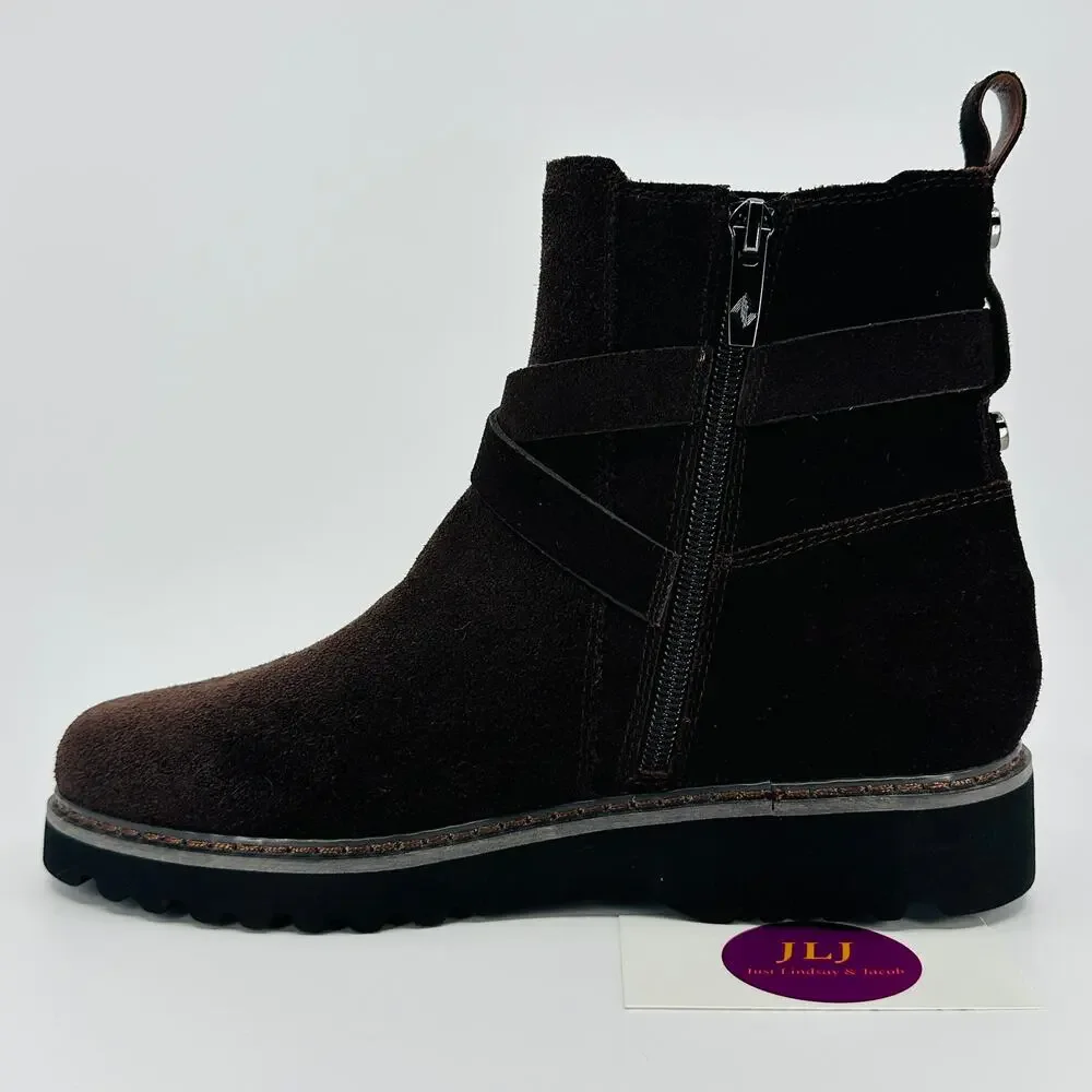 Donald Pliner Women's Captain Dark Brown Suede Buckle Booties Size 6.5